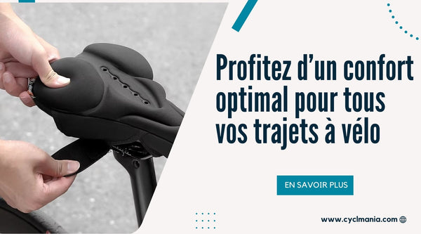 Housse de selle ergonomique offrant un confort optimal et une protection contre les chocs lors des trajets à vélo.