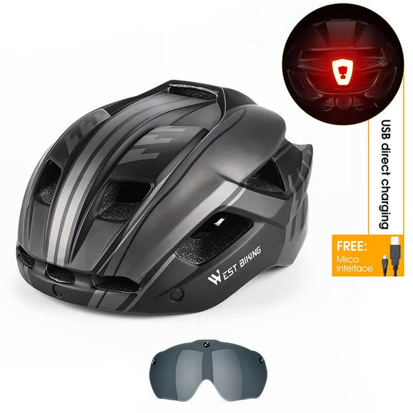 AeroShield™ | Casque velo léger avec feu arrière et lunettes magnétiques