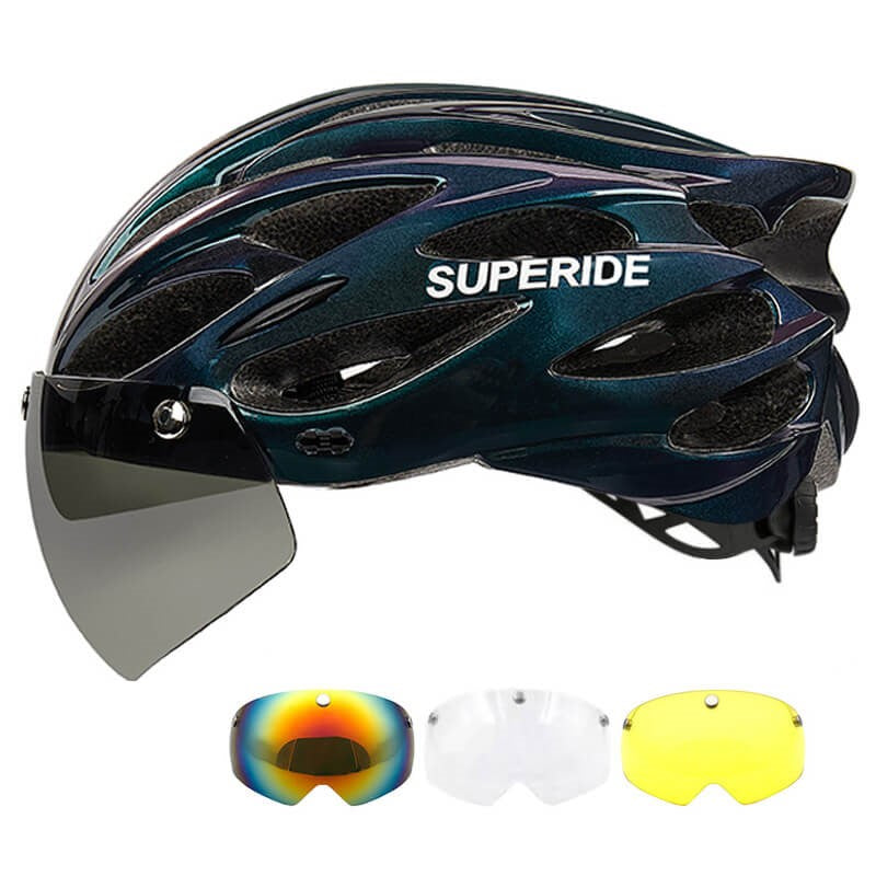 Casque Vélo Adulte Avec Lunettes Magnétiques - Réglable 57-62cm, Visière, Aéré, VTT Et Ville
